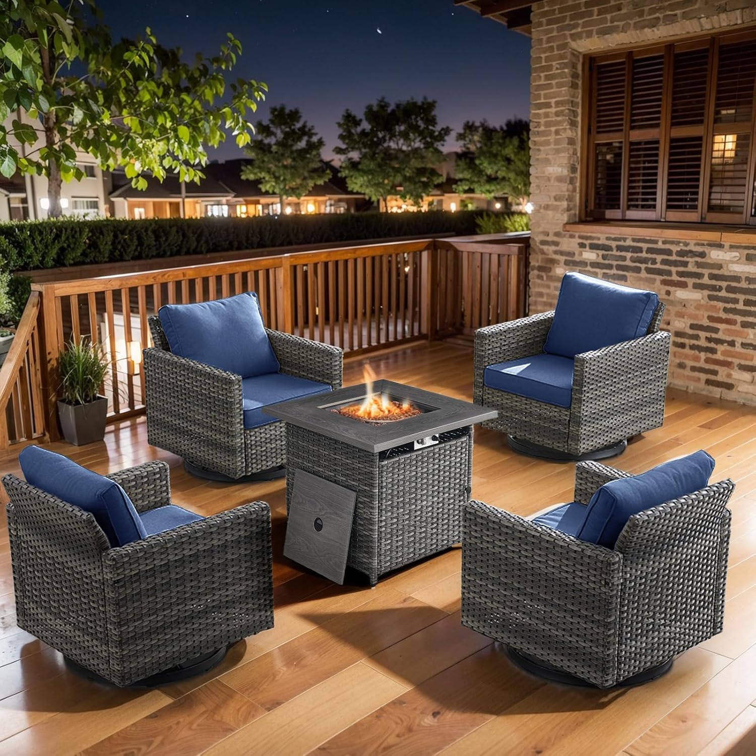 Patio Furniture 5 Piece Outdoor Sofa Set, Oversize Outdoor Dining Chairs with Rattan Ottomans, Conversation Sets Patio Furniture Come with Removable Washable
