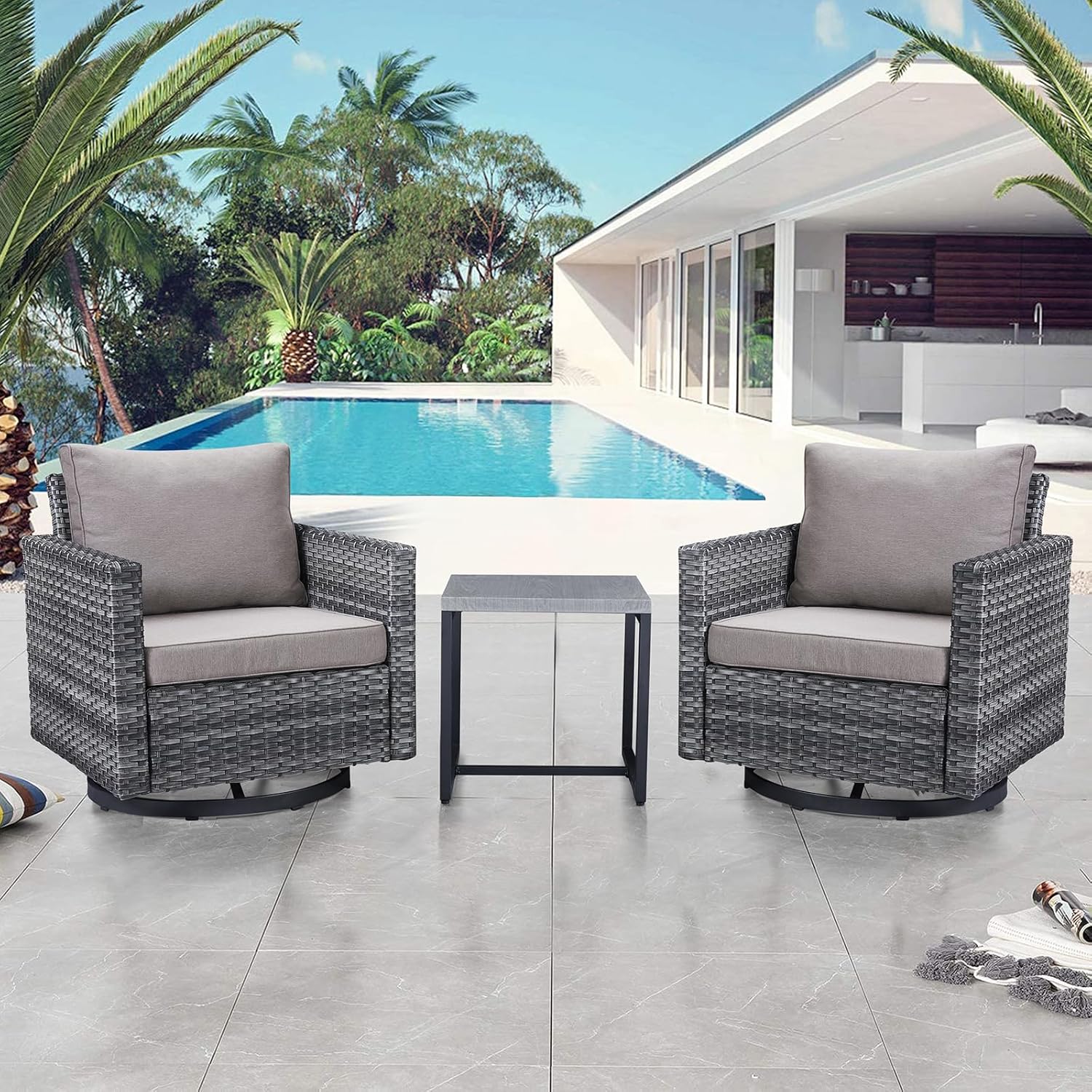 Patio Furniture 5 Piece Outdoor Sofa Set, Oversize Outdoor Dining Chairs with Rattan Ottomans, Conversation Sets Patio Furniture Come with Removable Washable