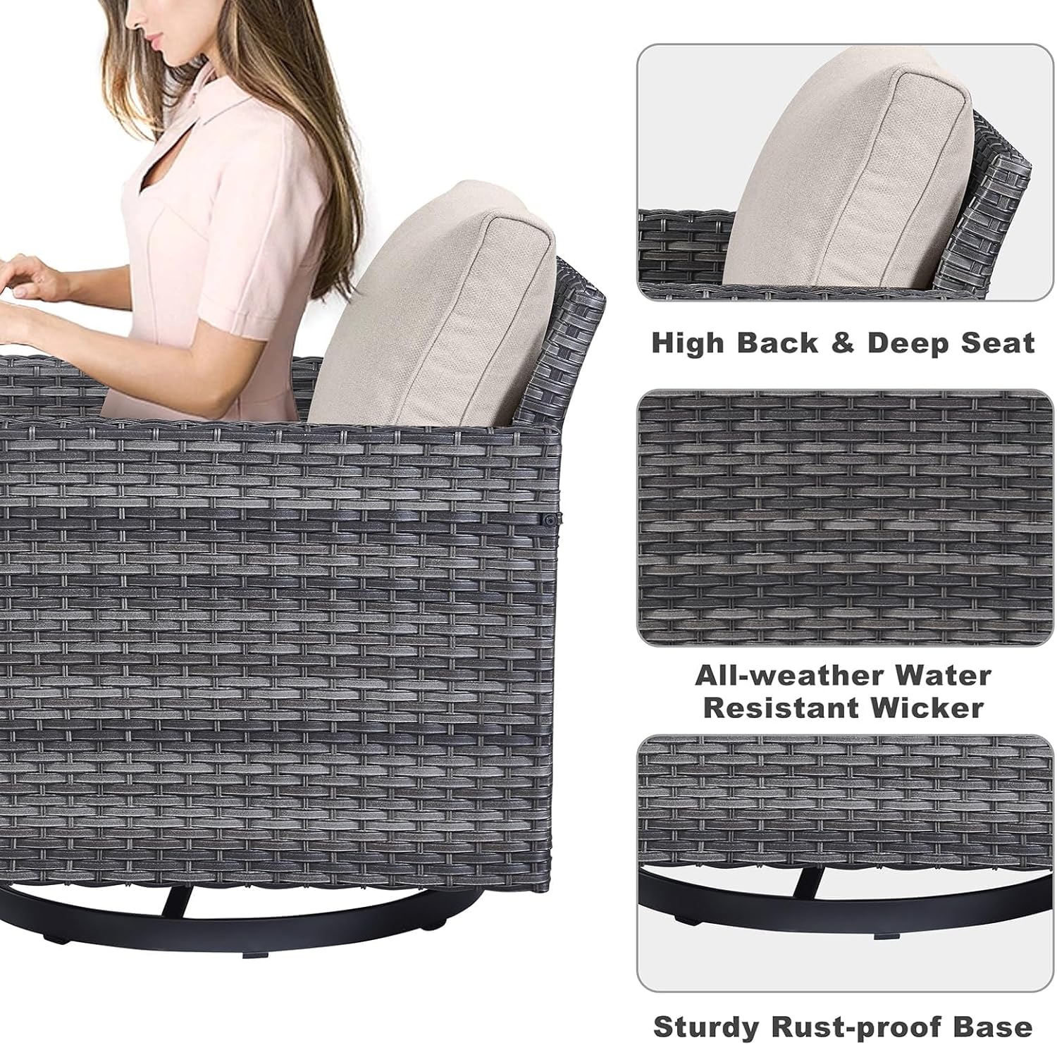 Patio Furniture 5 Piece Outdoor Sofa Set, Oversize Outdoor Dining Chairs with Rattan Ottomans, Conversation Sets Patio Furniture Come with Removable Washable