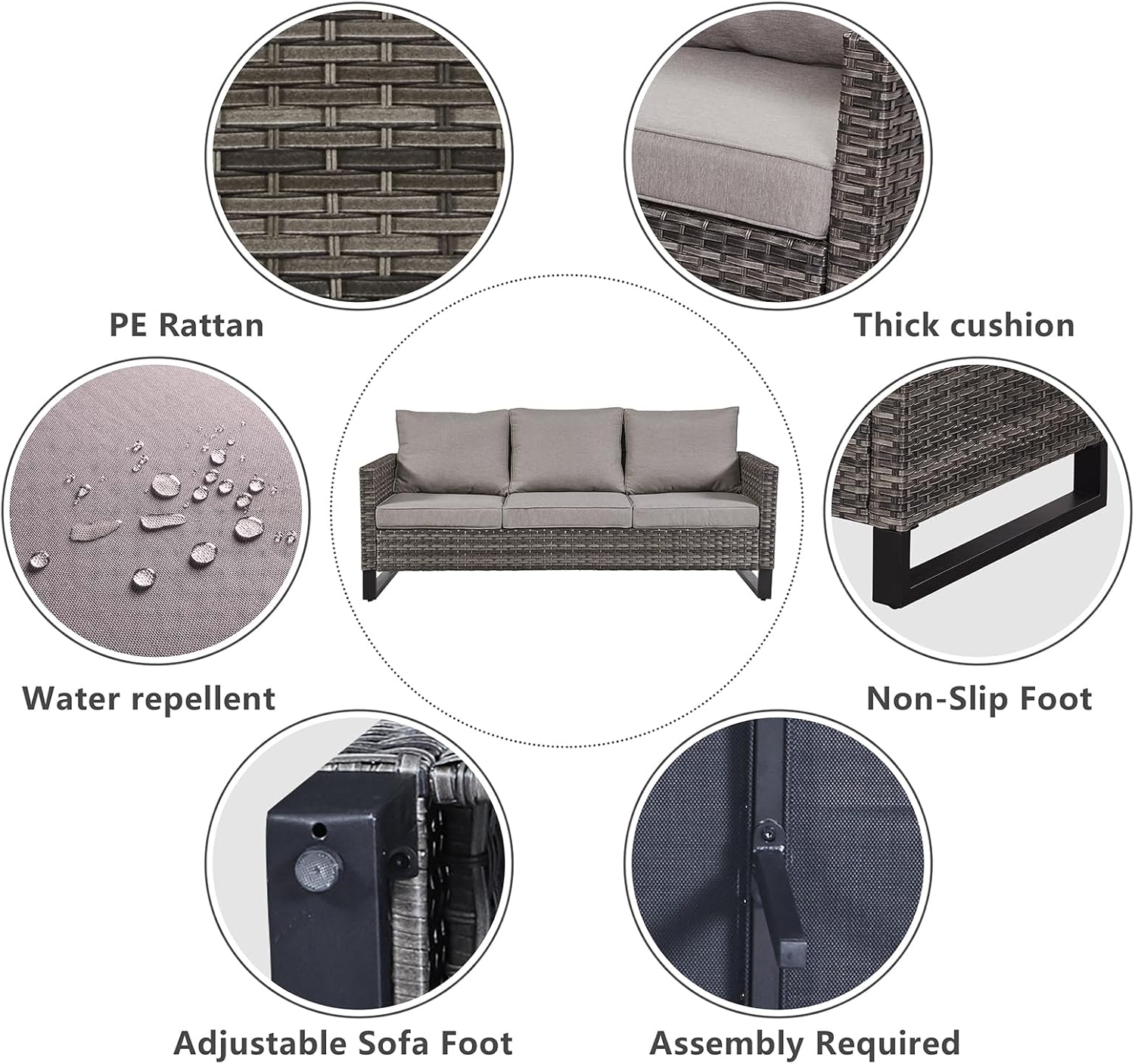 Patio Furniture 5 Piece Outdoor Sofa Set, Oversize Outdoor Dining Chairs with Rattan Ottomans, Conversation Sets Patio Furniture Come with Removable Washable