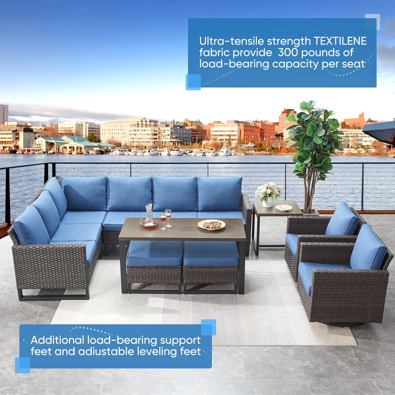 Patio Furniture 5 Piece Outdoor Sofa Set, Oversize Outdoor Dining Chairs with Rattan Ottomans, Conversation Sets Patio Furniture Come with Removable Washable