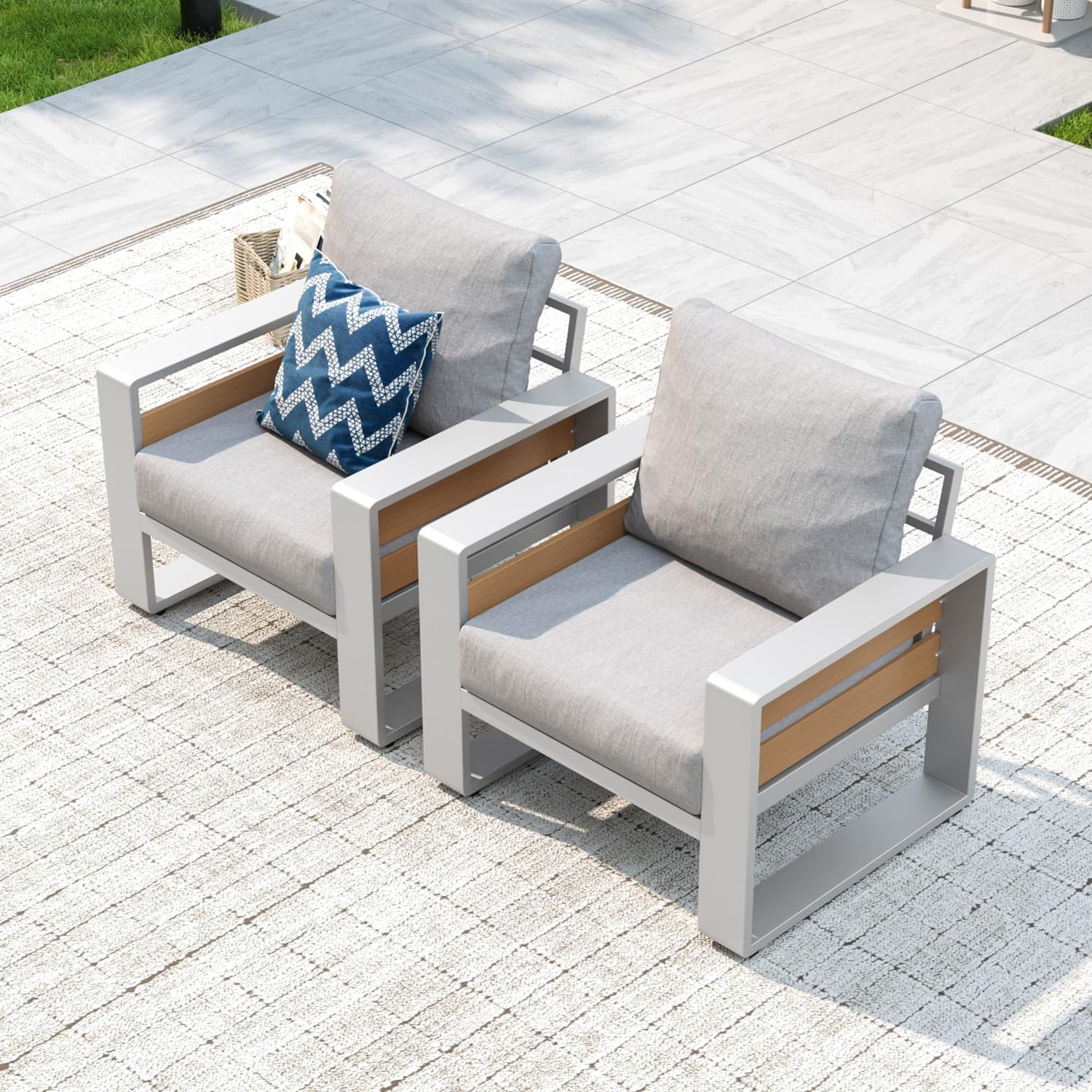 Aluminum Patio Furniture Set, 5 Seats Luxury Outdoor Sectional with 6" Olefin Fabric Cushions, Patio Conversation Sets with Coffee Table Outdoor Sofas for Backyard, Deck, Dark Grey