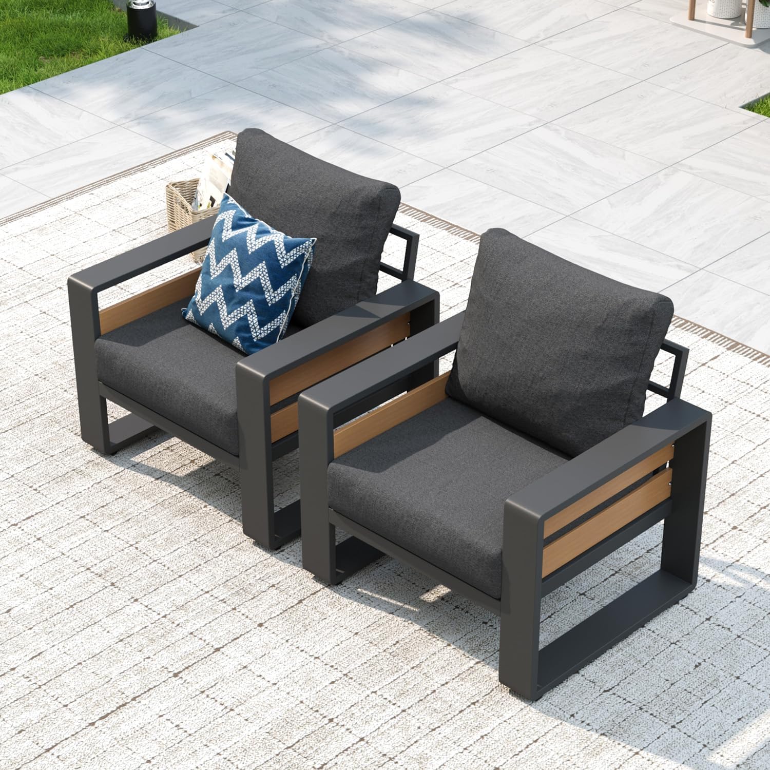 Aluminum Patio Furniture Set, 5 Seats Luxury Outdoor Sectional with 6" Olefin Fabric Cushions, Patio Conversation Sets with Coffee Table Outdoor Sofas for Backyard, Deck, Dark Grey