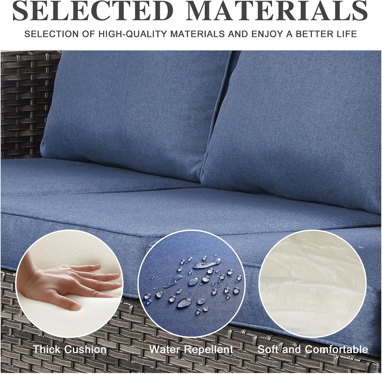 Patio Furniture 5 Piece Outdoor Sofa Set, Oversize Outdoor Dining Chairs with Rattan Ottomans, Conversation Sets Patio Furniture Come with Removable Washable