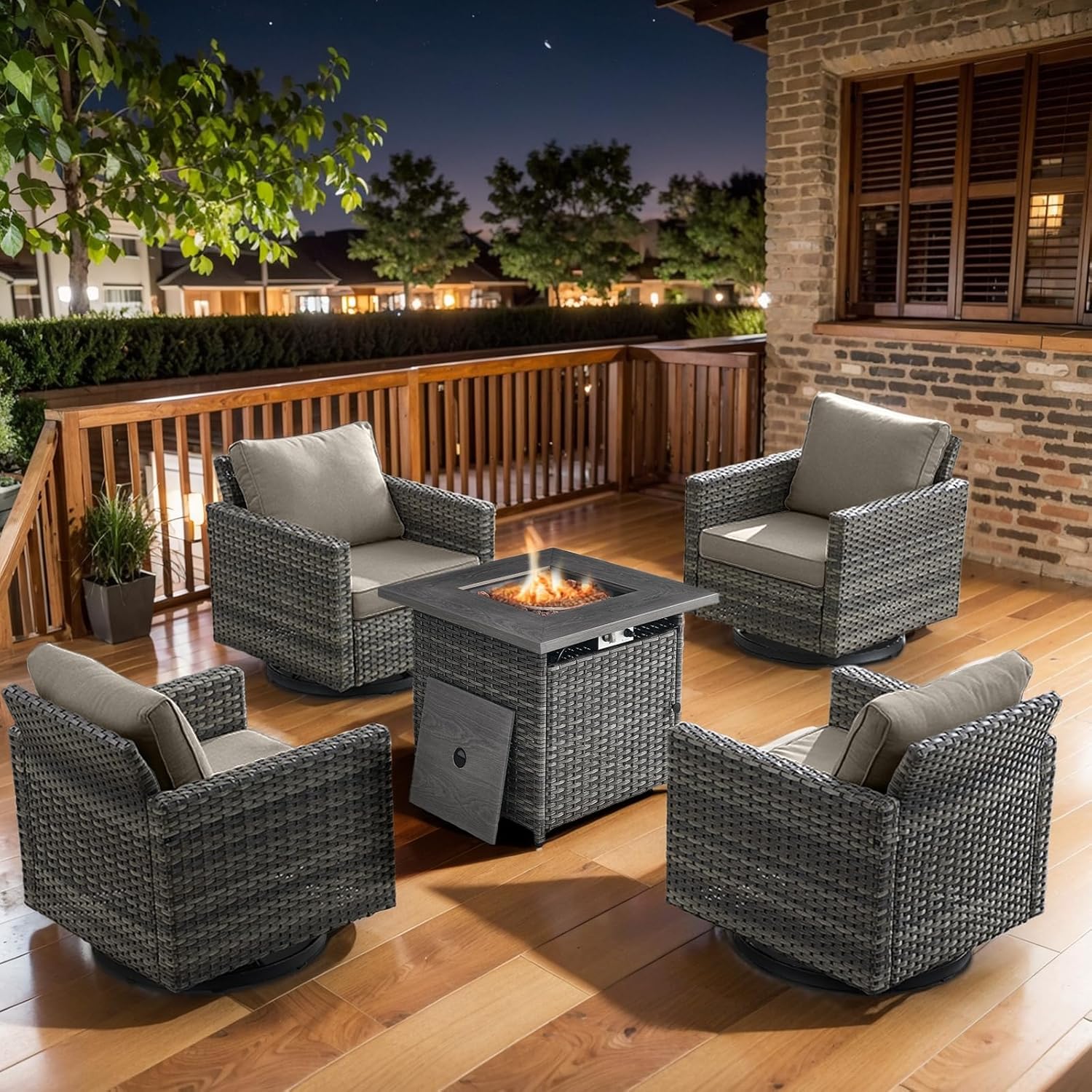 Patio Furniture 5 Piece Outdoor Sofa Set, Oversize Outdoor Dining Chairs with Rattan Ottomans, Conversation Sets Patio Furniture Come with Removable Washable