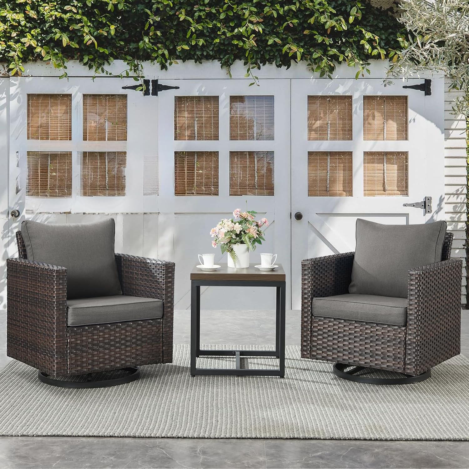 Patio Furniture 5 Piece Outdoor Sofa Set, Oversize Outdoor Dining Chairs with Rattan Ottomans, Conversation Sets Patio Furniture Come with Removable Washable