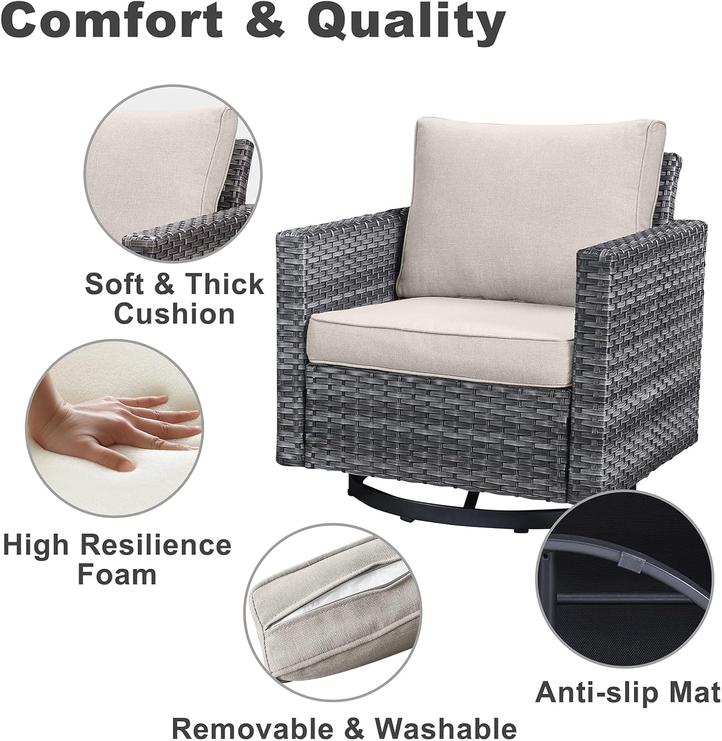 Patio Furniture 5 Piece Outdoor Sofa Set, Oversize Outdoor Dining Chairs with Rattan Ottomans, Conversation Sets Patio Furniture Come with Removable Washable