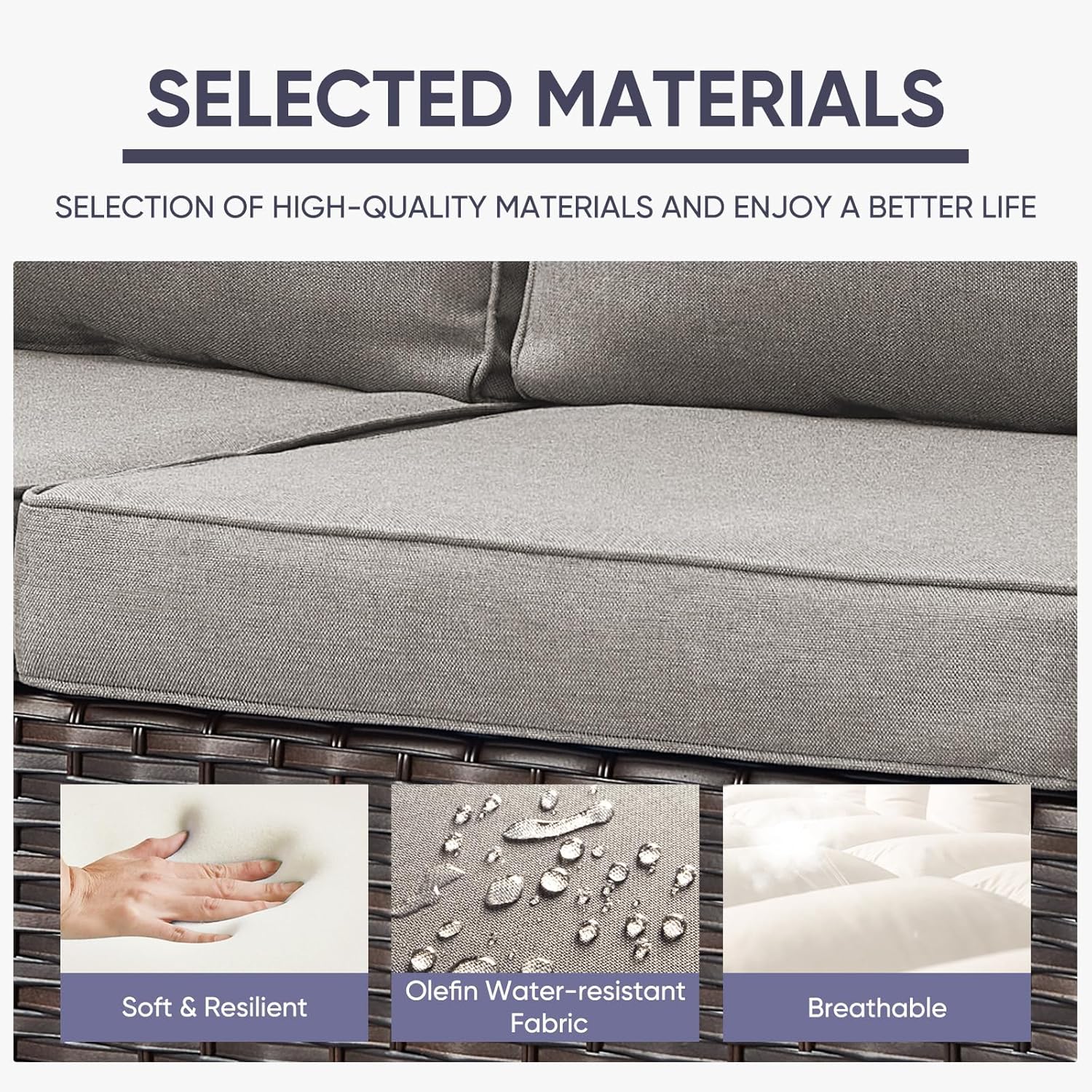 Patio Furniture 5 Piece Outdoor Sofa Set, Oversize Outdoor Dining Chairs with Rattan Ottomans, Conversation Sets Patio Furniture Come with Removable Washable