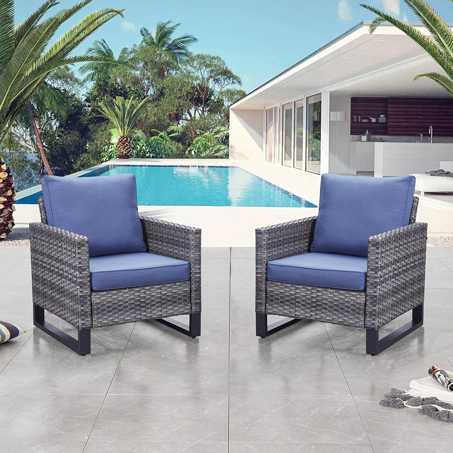 Patio Furniture 5 Piece Outdoor Sofa Set, Oversize Outdoor Dining Chairs with Rattan Ottomans, Conversation Sets Patio Furniture Come with Removable Washable