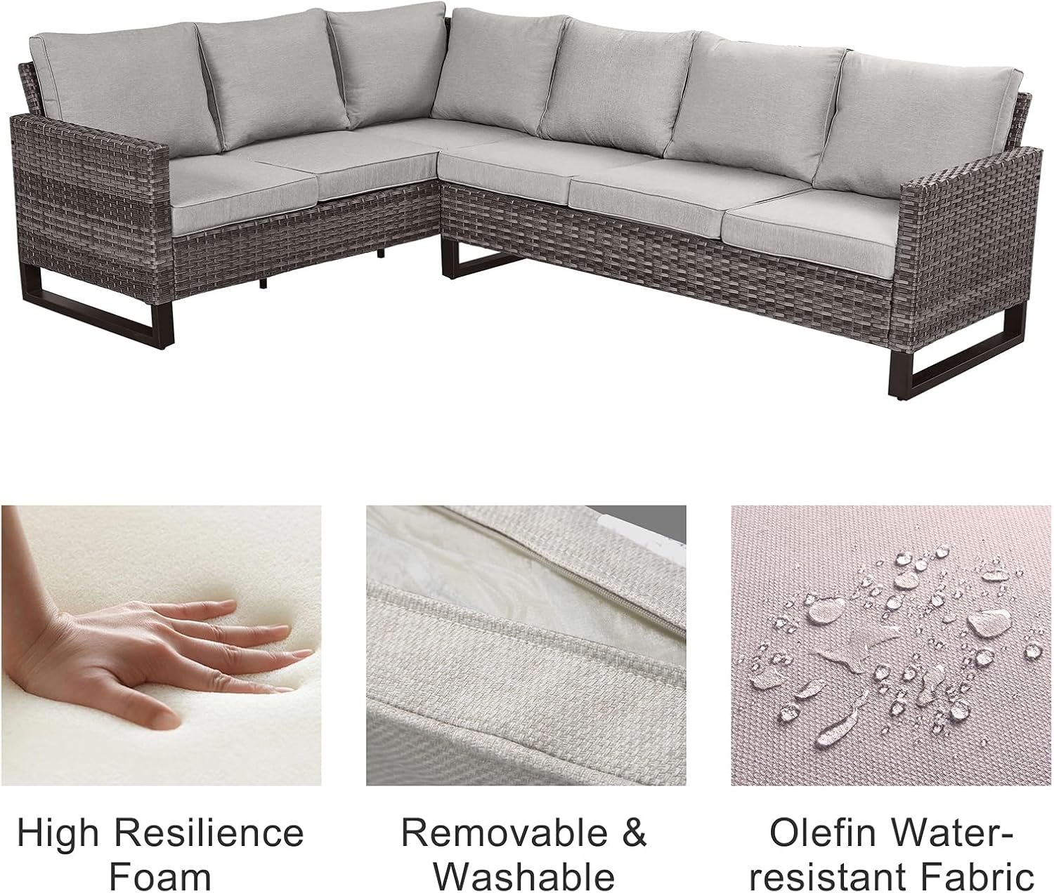 Patio Furniture 5 Piece Outdoor Sofa Set, Oversize Outdoor Dining Chairs with Rattan Ottomans, Conversation Sets Patio Furniture Come with Removable Washable