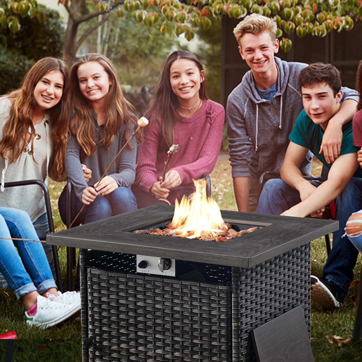 Patio Furniture 5 Piece Outdoor Sofa Set, Oversize Outdoor Dining Chairs with Rattan Ottomans, Conversation Sets Patio Furniture Come with Removable Washable