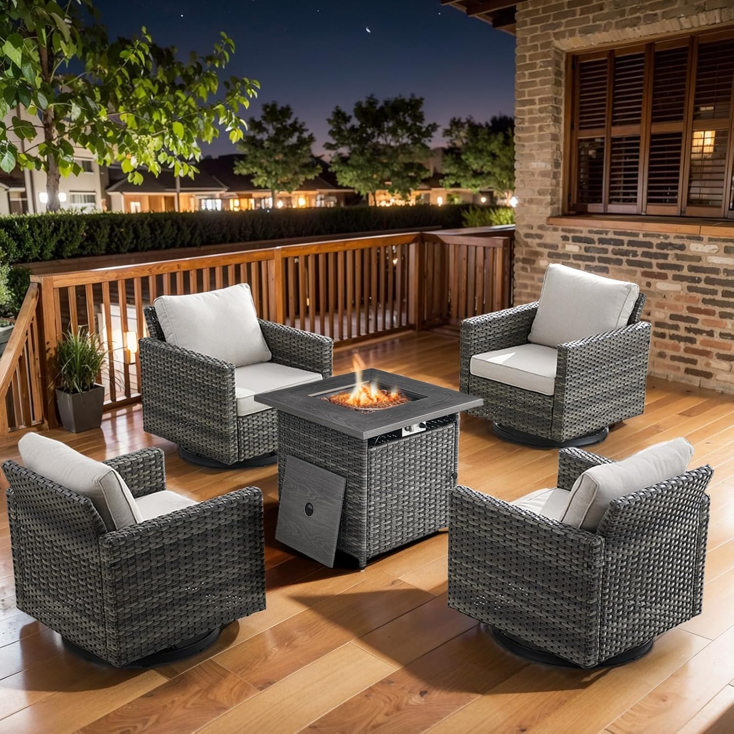 Patio Furniture 5 Piece Outdoor Sofa Set, Oversize Outdoor Dining Chairs with Rattan Ottomans, Conversation Sets Patio Furniture Come with Removable Washable