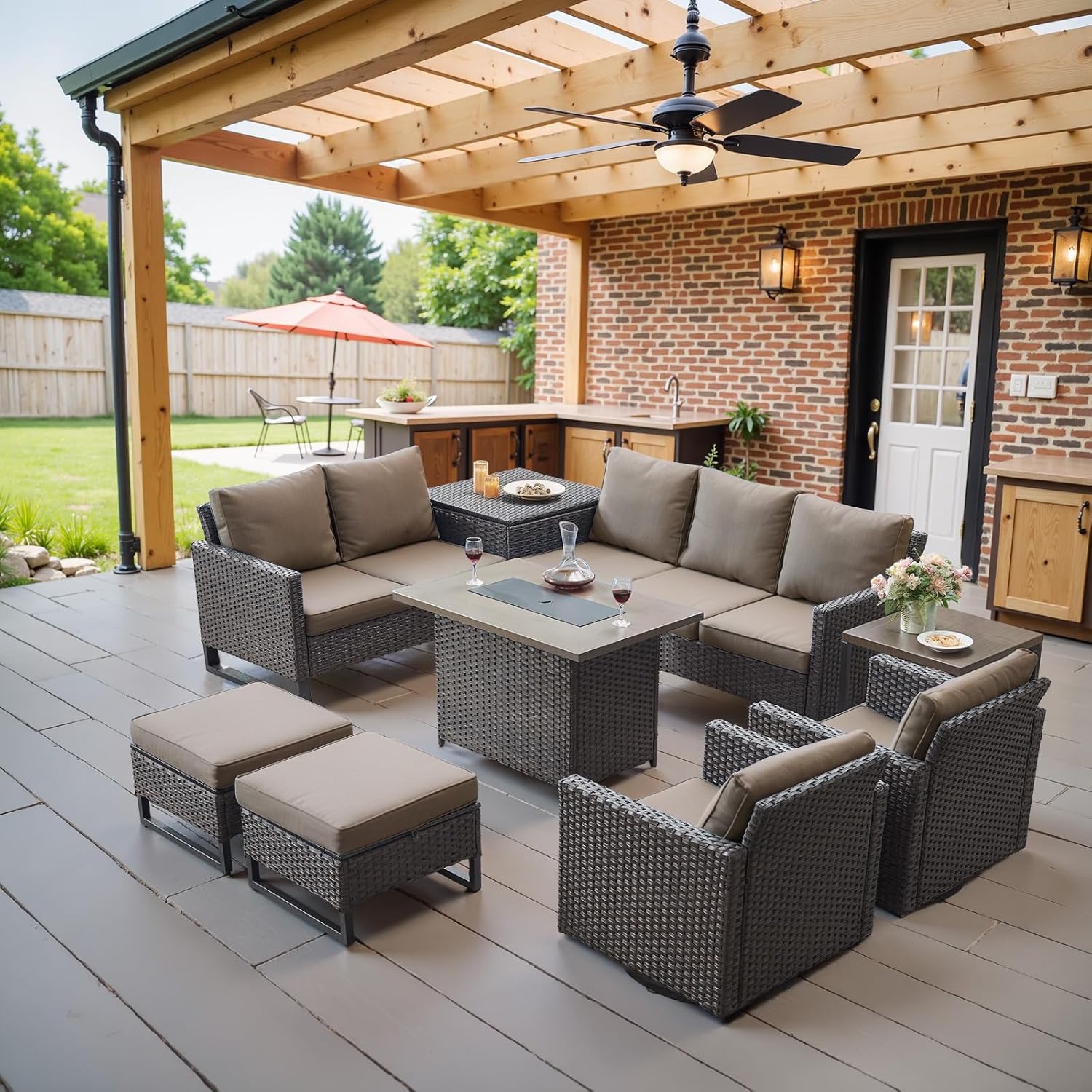 Patio Furniture 5 Piece Outdoor Sofa Set, Oversize Outdoor Dining Chairs with Rattan Ottomans, Conversation Sets Patio Furniture Come with Removable Washable