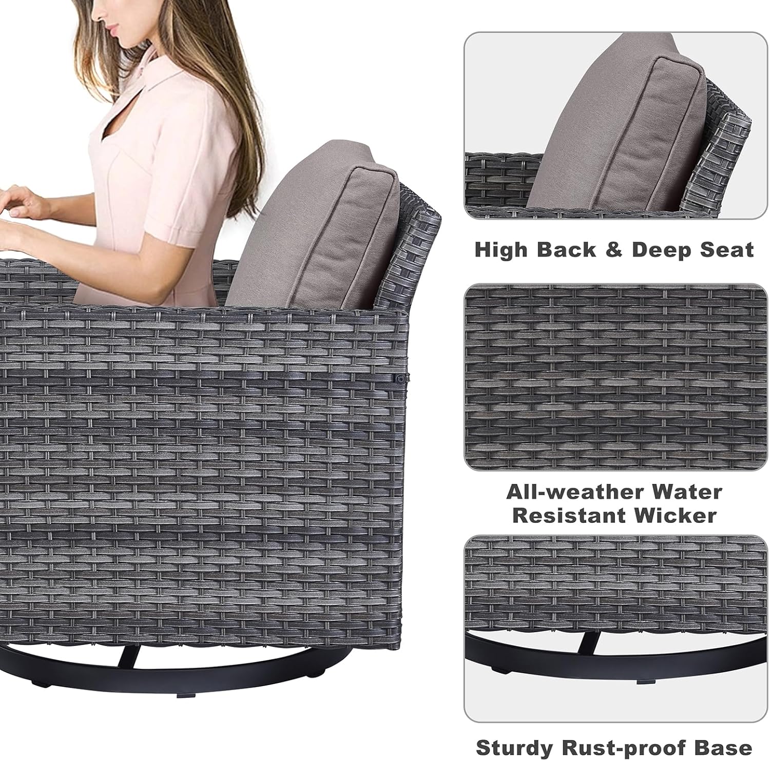 Patio Furniture 5 Piece Outdoor Sofa Set, Oversize Outdoor Dining Chairs with Rattan Ottomans, Conversation Sets Patio Furniture Come with Removable Washable