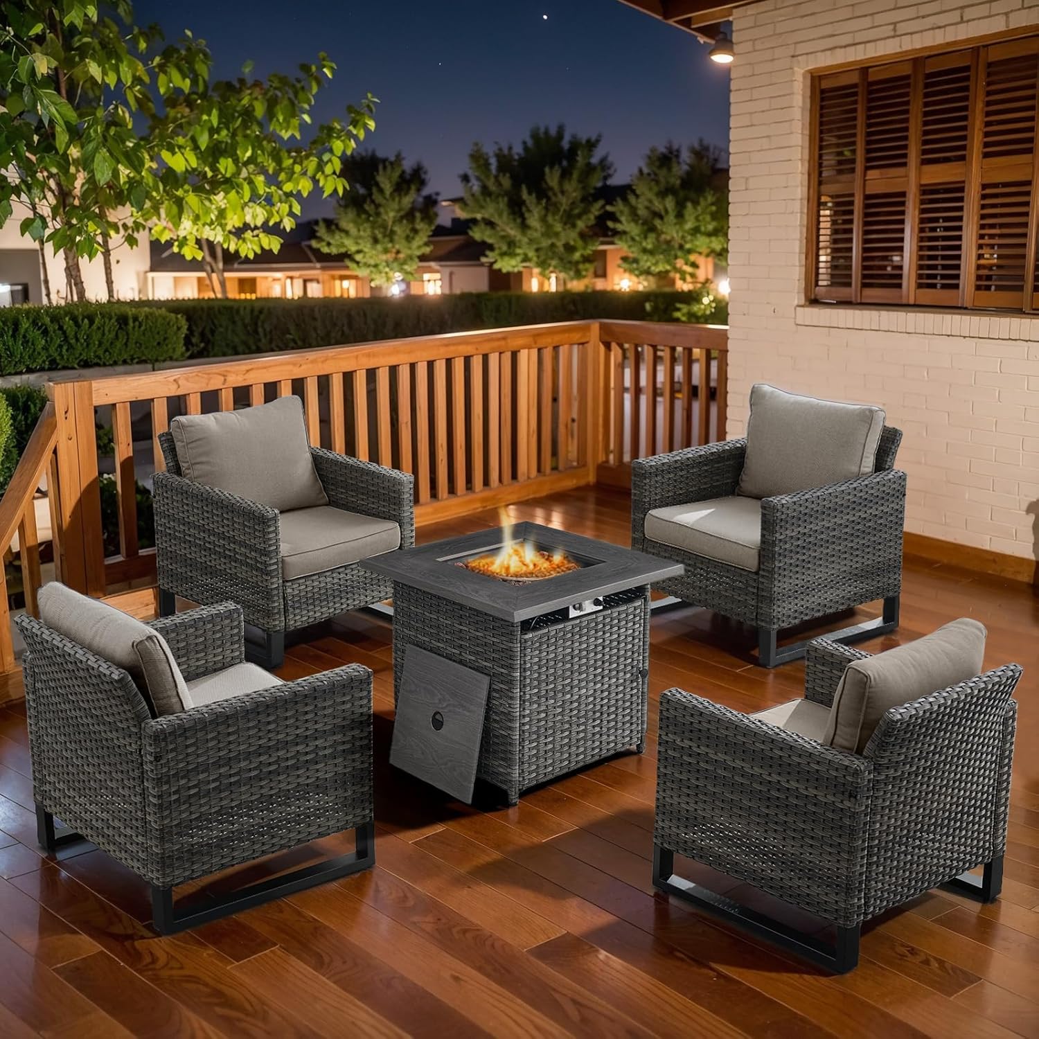 Patio Furniture 5 Piece Outdoor Sofa Set, Oversize Outdoor Dining Chairs with Rattan Ottomans, Conversation Sets Patio Furniture Come with Removable Washable
