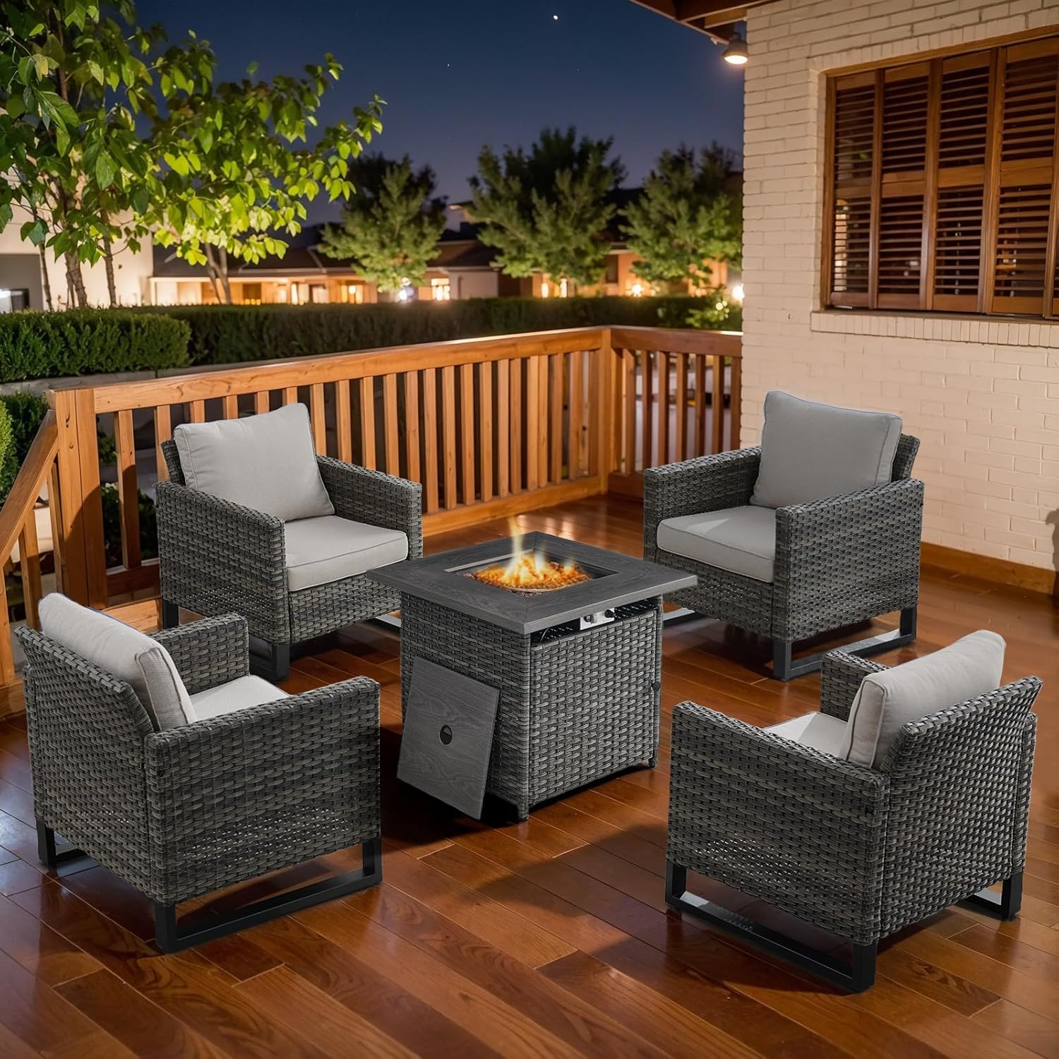 Patio Furniture 5 Piece Outdoor Sofa Set, Oversize Outdoor Dining Chairs with Rattan Ottomans, Conversation Sets Patio Furniture Come with Removable Washable
