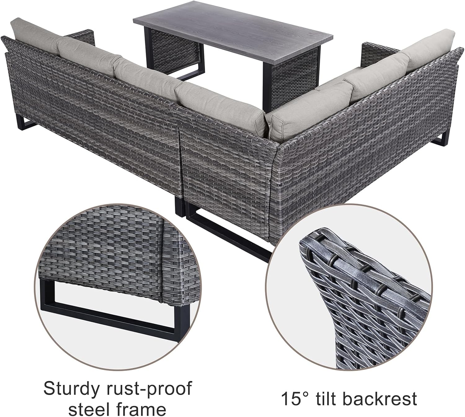 Patio Furniture 5 Piece Outdoor Sofa Set, Oversize Outdoor Dining Chairs with Rattan Ottomans, Conversation Sets Patio Furniture Come with Removable Washable
