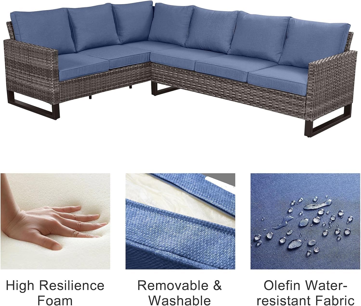 Patio Furniture 5 Piece Outdoor Sofa Set, Oversize Outdoor Dining Chairs with Rattan Ottomans, Conversation Sets Patio Furniture Come with Removable Washable