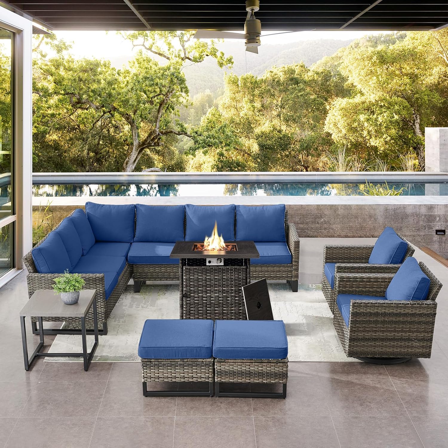 Patio Furniture 5 Piece Outdoor Sofa Set, Oversize Outdoor Dining Chairs with Rattan Ottomans, Conversation Sets Patio Furniture Come with Removable Washable