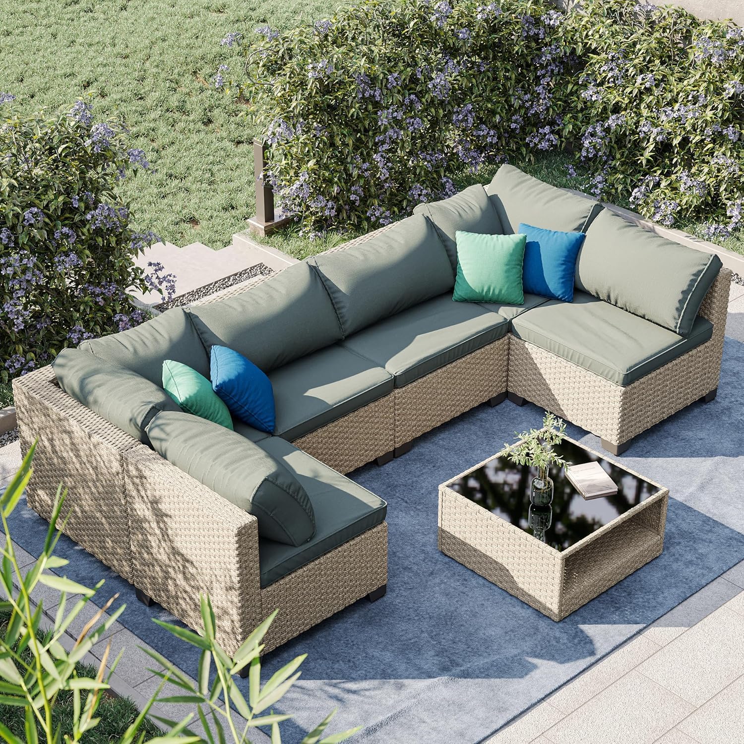 Aluminum Outdoor Patio Furniture Set 5 Seat, Patio Conversation Set with Durable Mesh Rope Weaving, Wide Armrests and Seats, Metal Sofa Set for Patio Yellow
