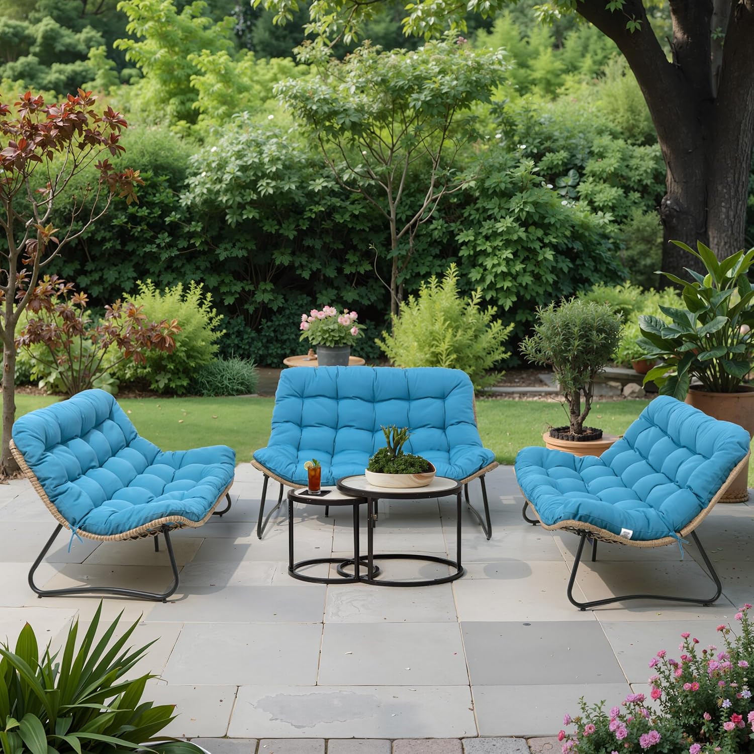 Outdoor Loveseat, 2 Seater Outdoor Couch with Soft Cushion, All-Weather Boho Rattan Patio Furniture for Balcony, Poolside, Backyard, Porch (Beige)
