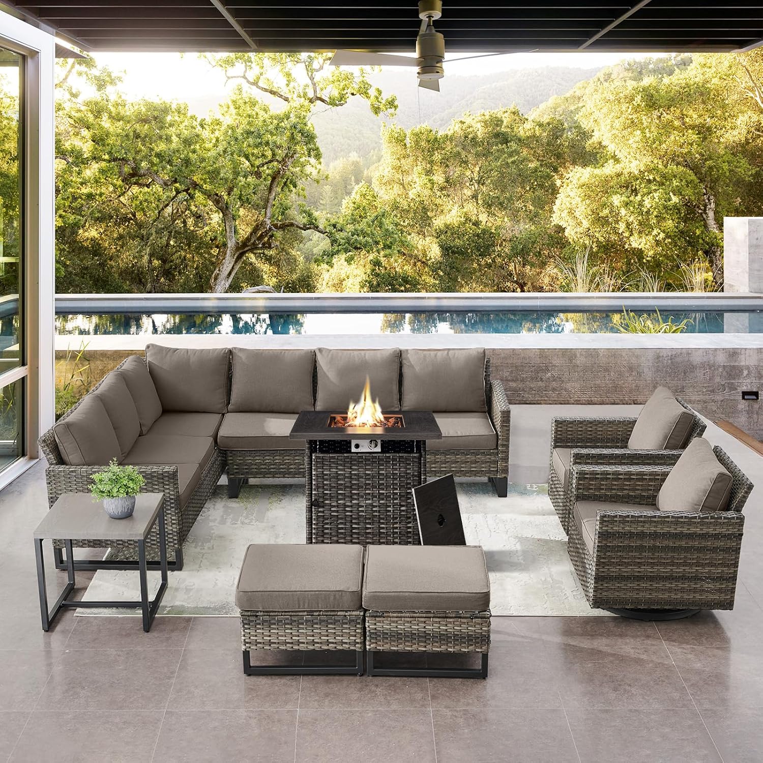 Patio Furniture 5 Piece Outdoor Sofa Set, Oversize Outdoor Dining Chairs with Rattan Ottomans, Conversation Sets Patio Furniture Come with Removable Washable