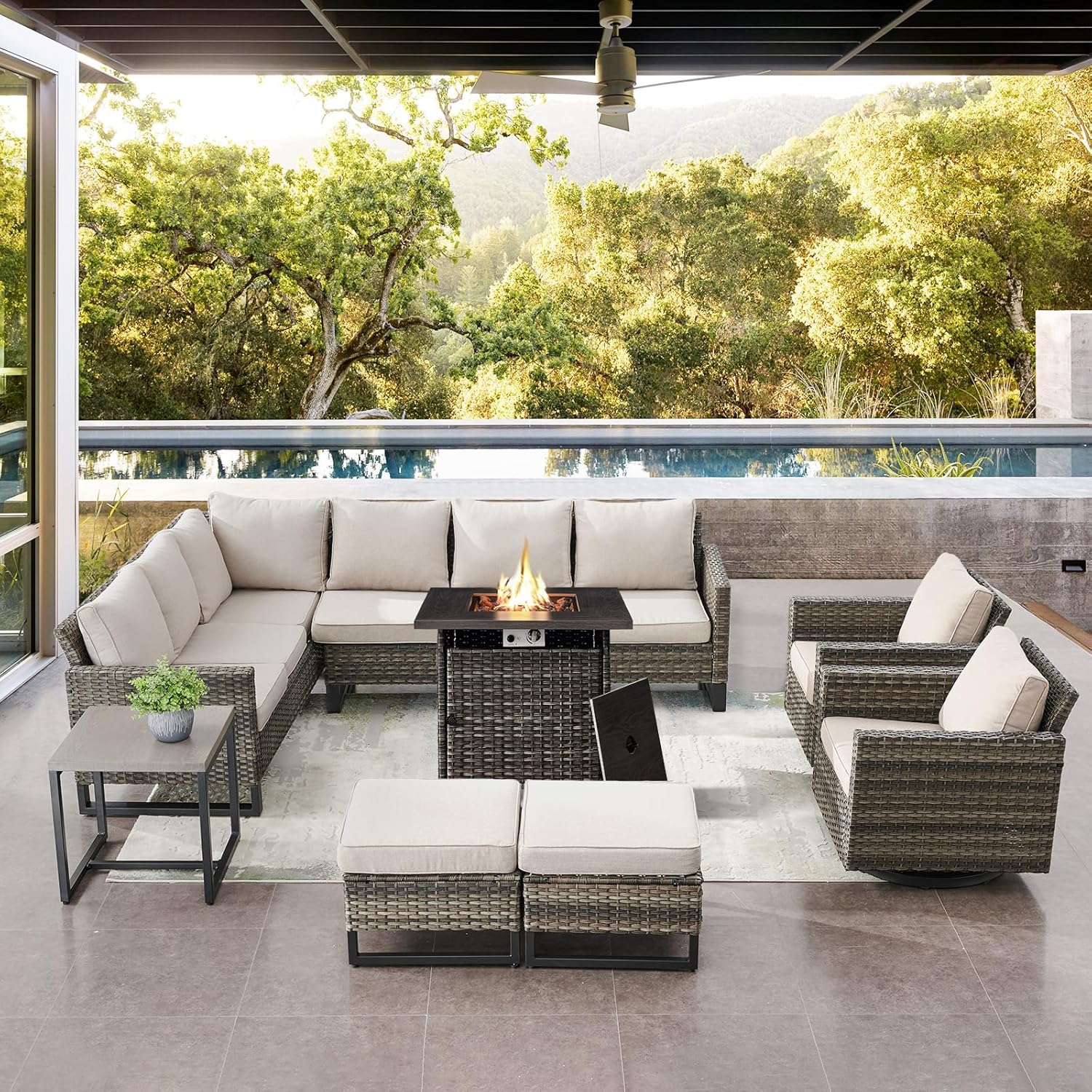 Patio Furniture 5 Piece Outdoor Sofa Set, Oversize Outdoor Dining Chairs with Rattan Ottomans, Conversation Sets Patio Furniture Come with Removable Washable