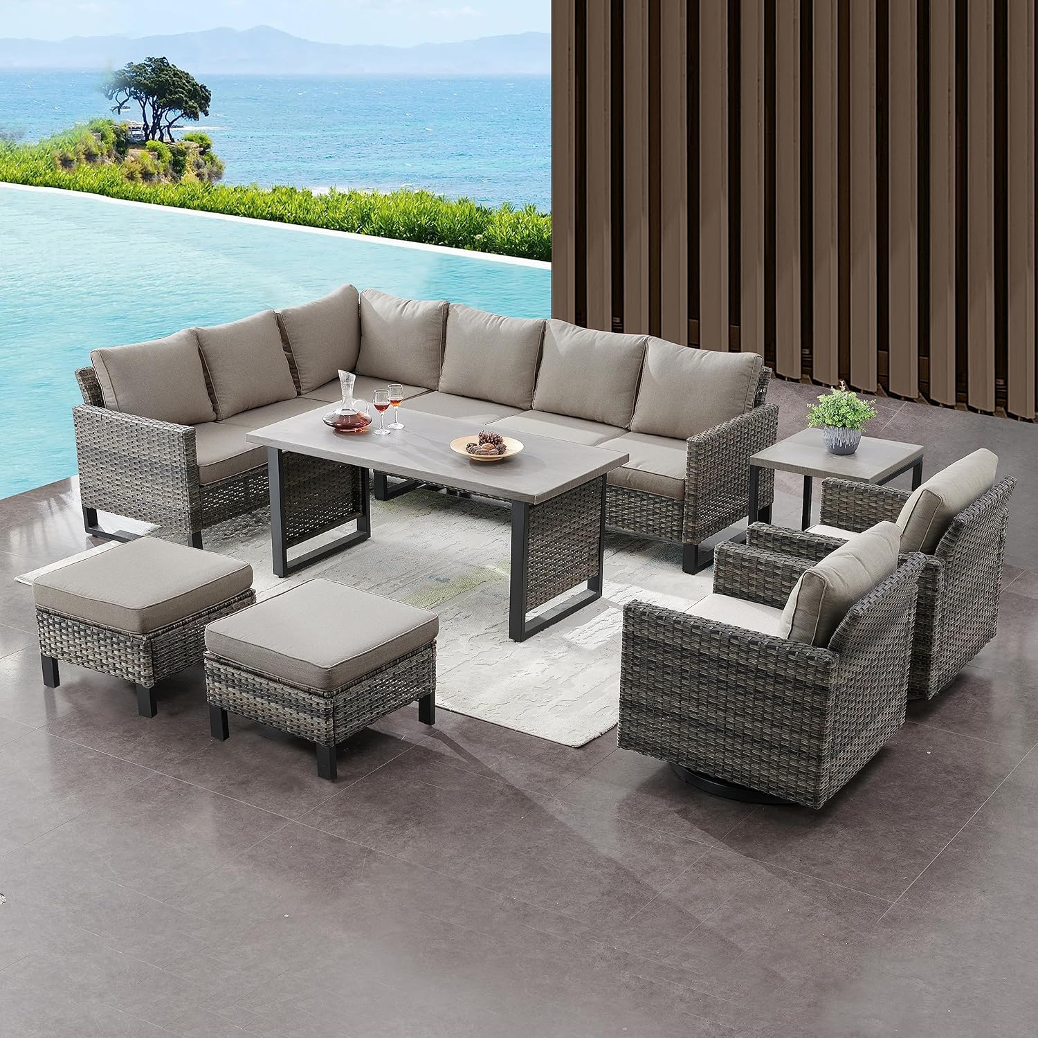 Patio Furniture 5 Piece Outdoor Sofa Set, Oversize Outdoor Dining Chairs with Rattan Ottomans, Conversation Sets Patio Furniture Come with Removable Washable