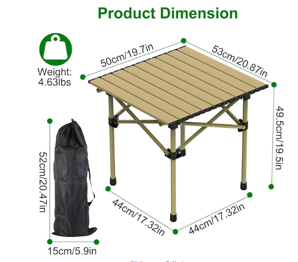 Carbon Steel Roll-up Camping Table with Carry Bag