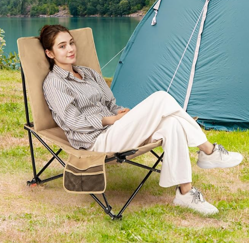 2 PCS Portable Folding Camping Chair with 500 LBS Support Side Pocket and Carry Bag