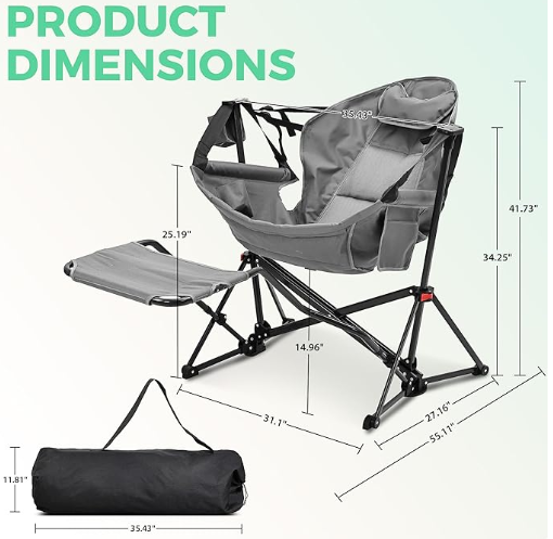 Hammock Camping Chair with Detachable Footrest and Storage Bag