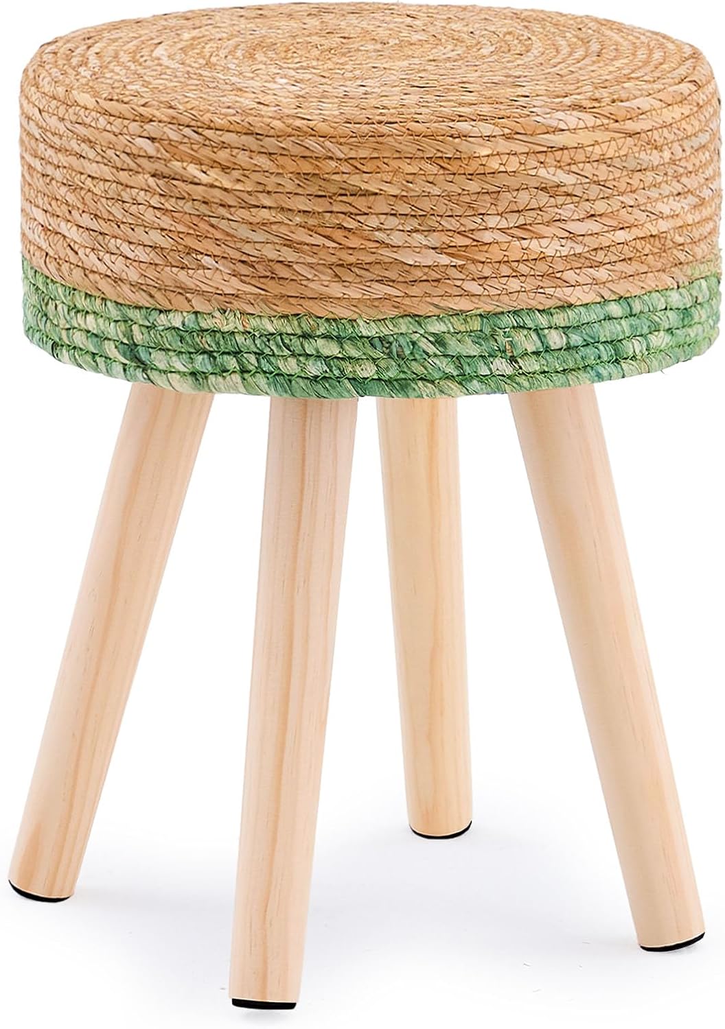 Handwoven Outdoor Footstool with Wood Legs