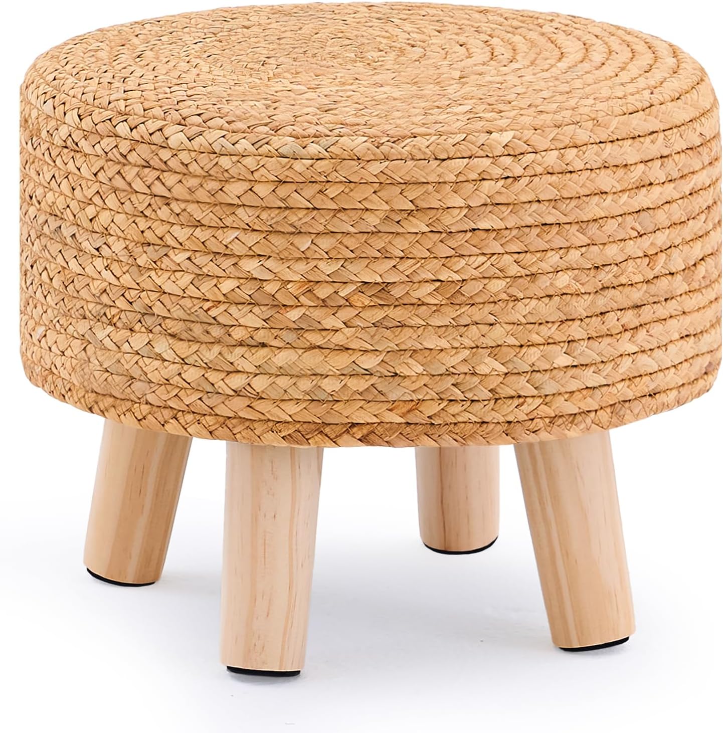 Handwoven Outdoor Footstool with Wood Legs