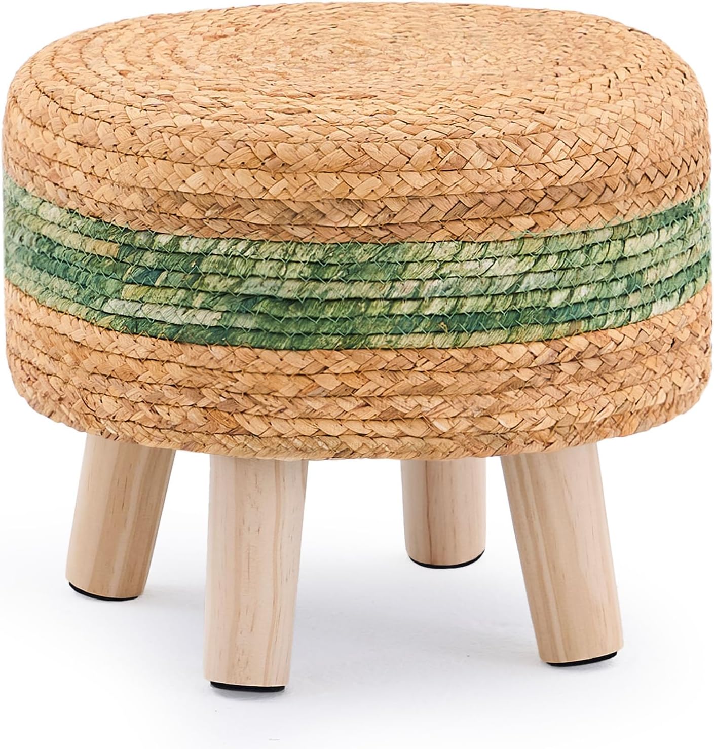 Handwoven Outdoor Footstool with Wood Legs