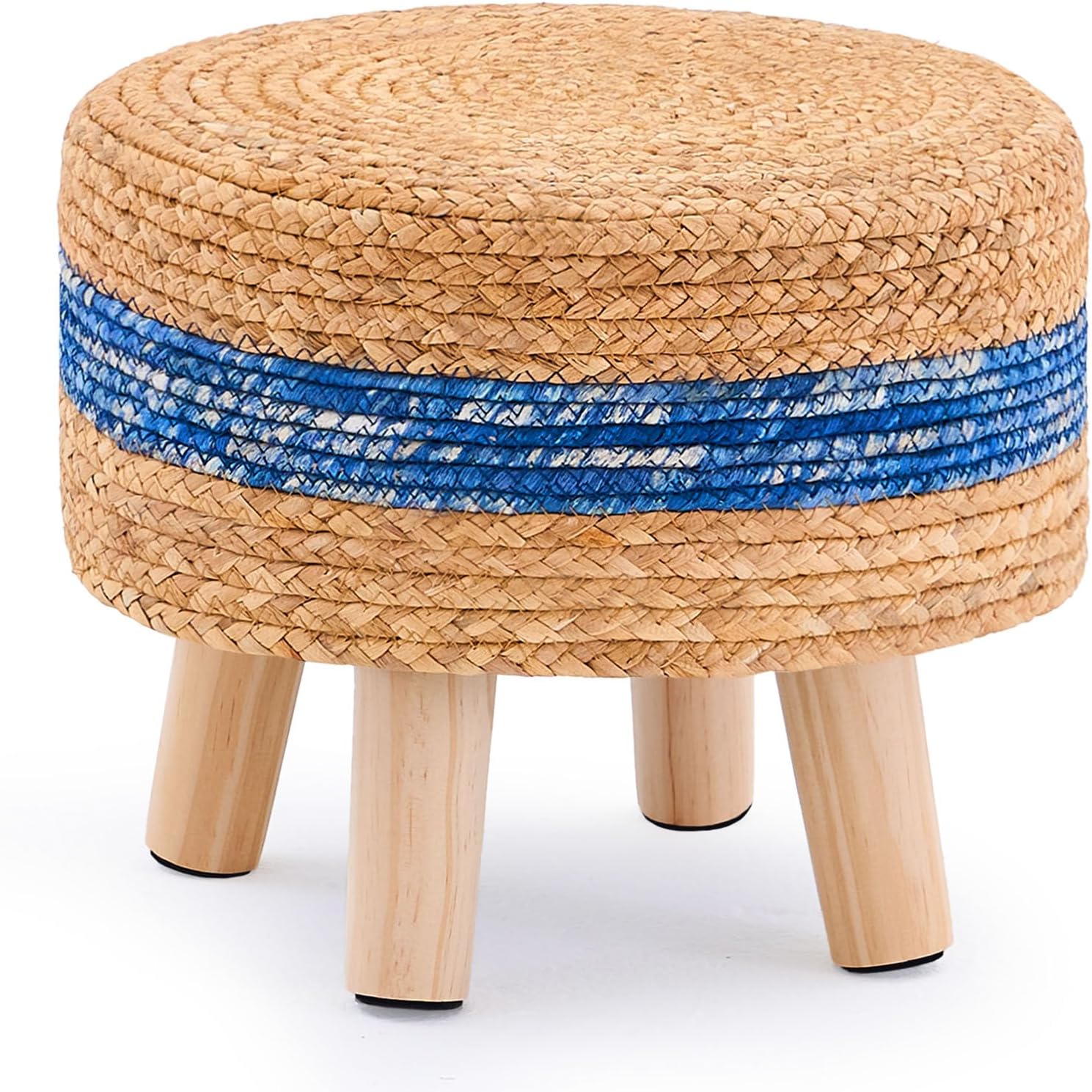 Handwoven Outdoor Footstool with Wood Legs