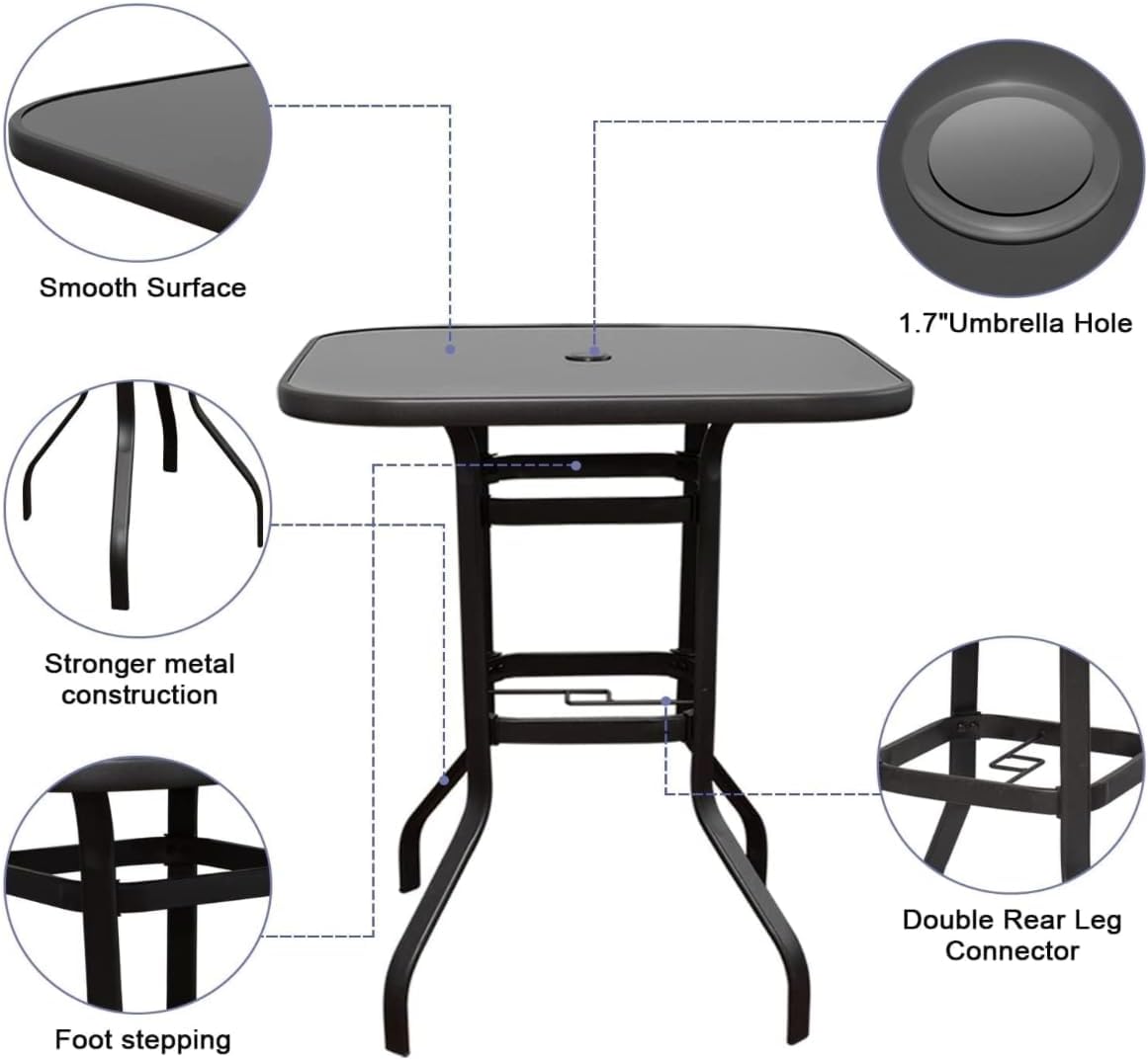 2 - Person Metal Patio Dining Set with Square Table