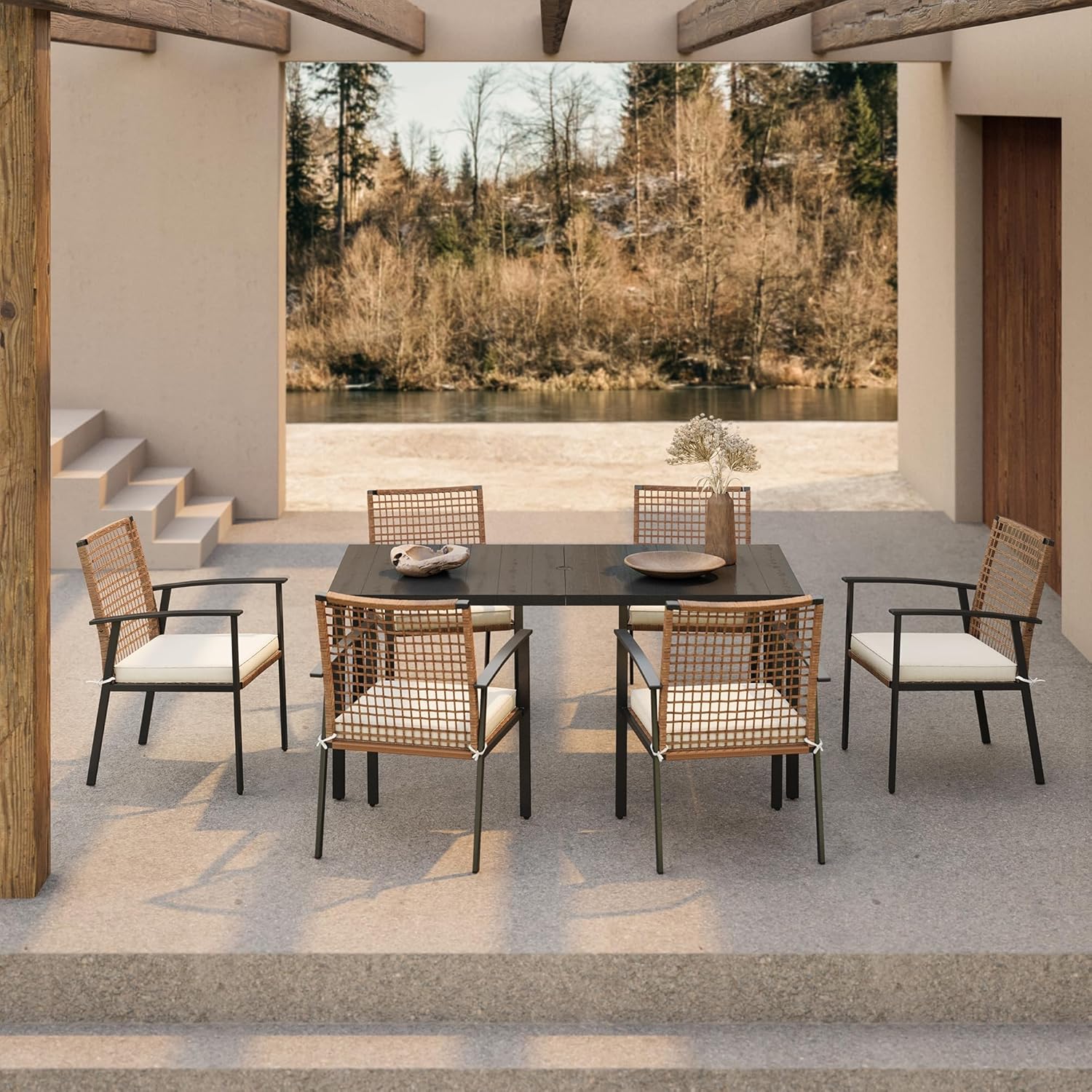 6 - Person Rectangular Outdoor Swivel Dining Set with Cushions