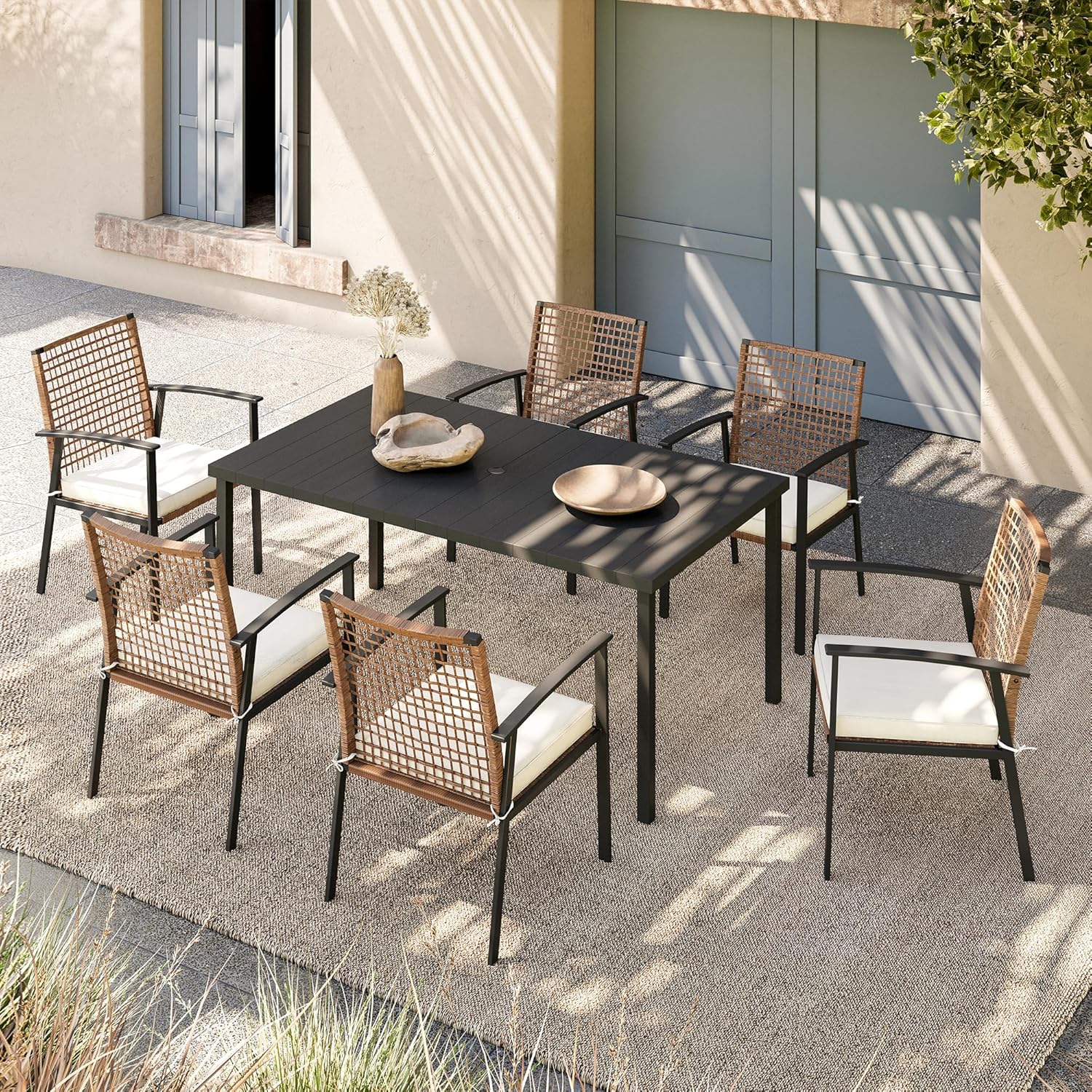 6 - Person Rectangular Outdoor Swivel Dining Set with Cushions