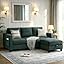 Convertible L-Shaped Sectional Sofa, 3-Seat Soft Fabric Couch with Deep Seat and Side Pockets, Reversible Storage Ottoman for Apartments, Living Room, Grey Linen