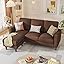 Convertible Couches for Living Room, Comfy 3 Seat L Shaped Couch with Removable Ottoman, Small Sectional Sofa with Side Storage Pocket for Apartment and Office (Linen Fabric, Brown)