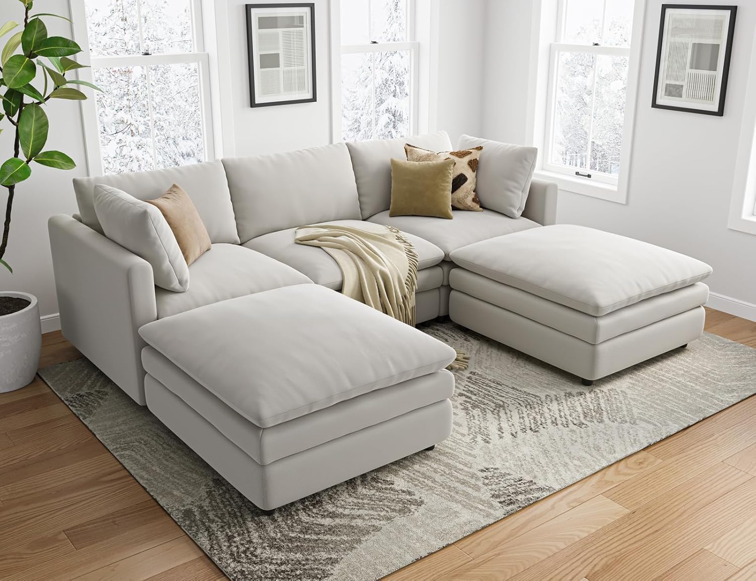 Cloud Couches for Living Room L Shaped Sectional Couch with Ottoman Deep Plush 4 Seats Sofa Modern Sofa for Apartment