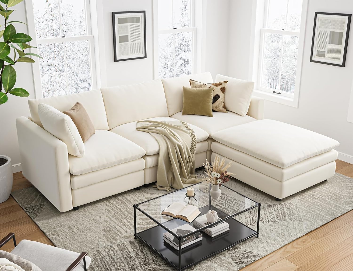Cloud Couches for Living Room L Shaped Sectional Couch with Ottoman Deep Plush 4 Seats Sofa Modern Sofa for Apartment