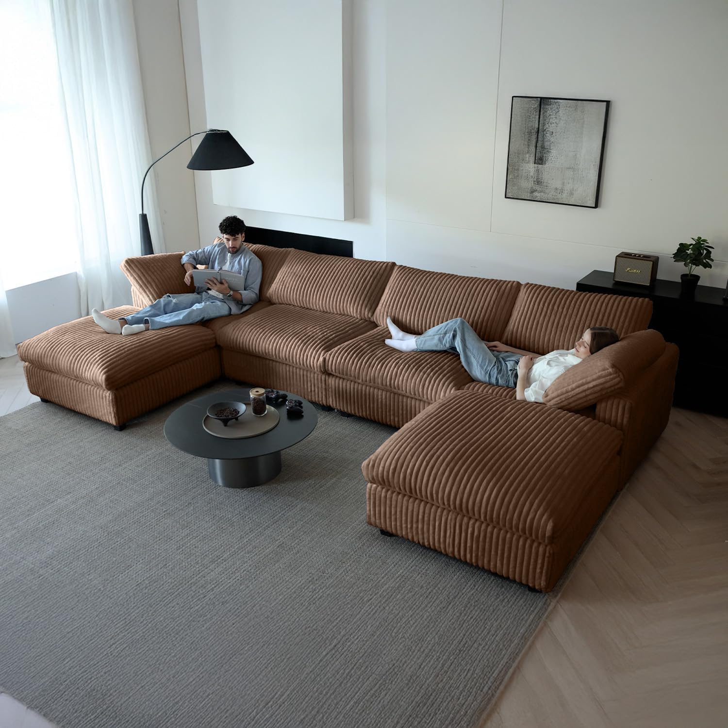  Cloud Couch Modular Sectional Sofa,157" Oversized 8 Seater Convertible Sofa,U Shaped Couch with Ottoman,Plush Sofas with 2 Chaise for Living Room,Covers Washable&Replaceable (Brown)