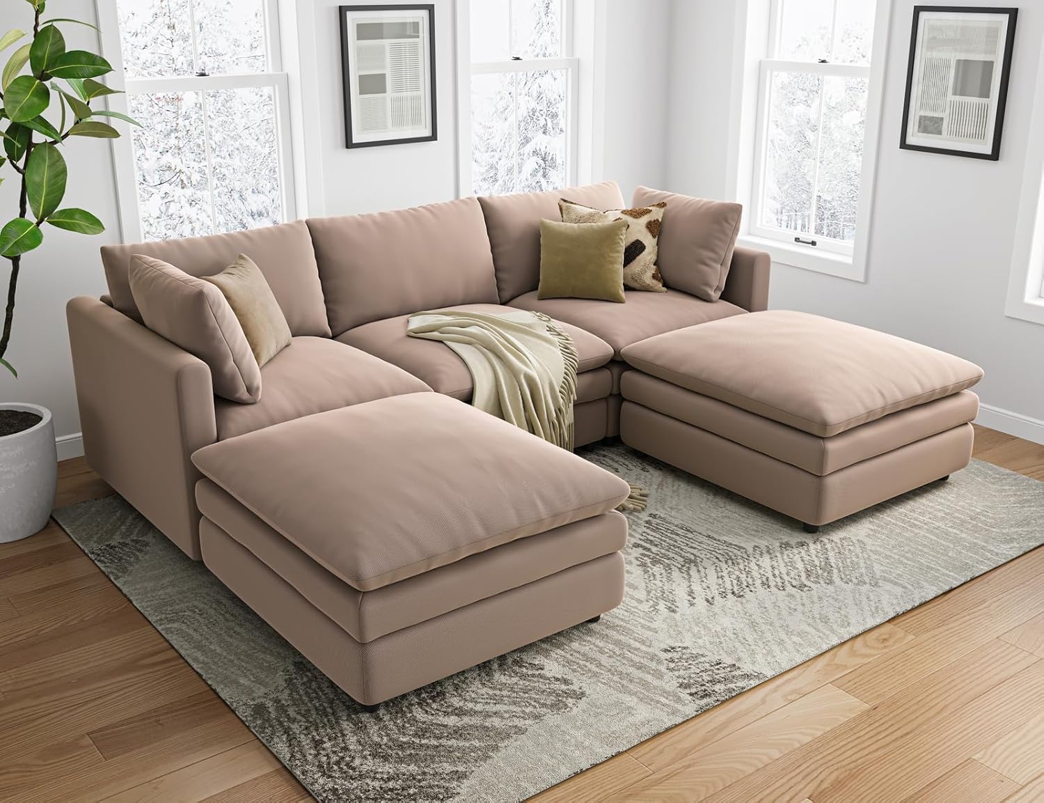 Cloud Couches for Living Room L Shaped Sectional Couch with Ottoman Deep Plush 4 Seats Sofa Modern Sofa for Apartment