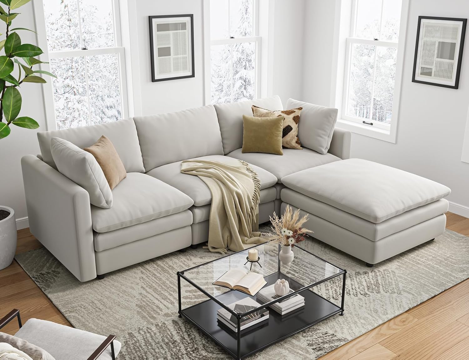 Cloud Couches for Living Room L Shaped Sectional Couch with Ottoman Deep Plush 4 Seats Sofa Modern Sofa for Apartment