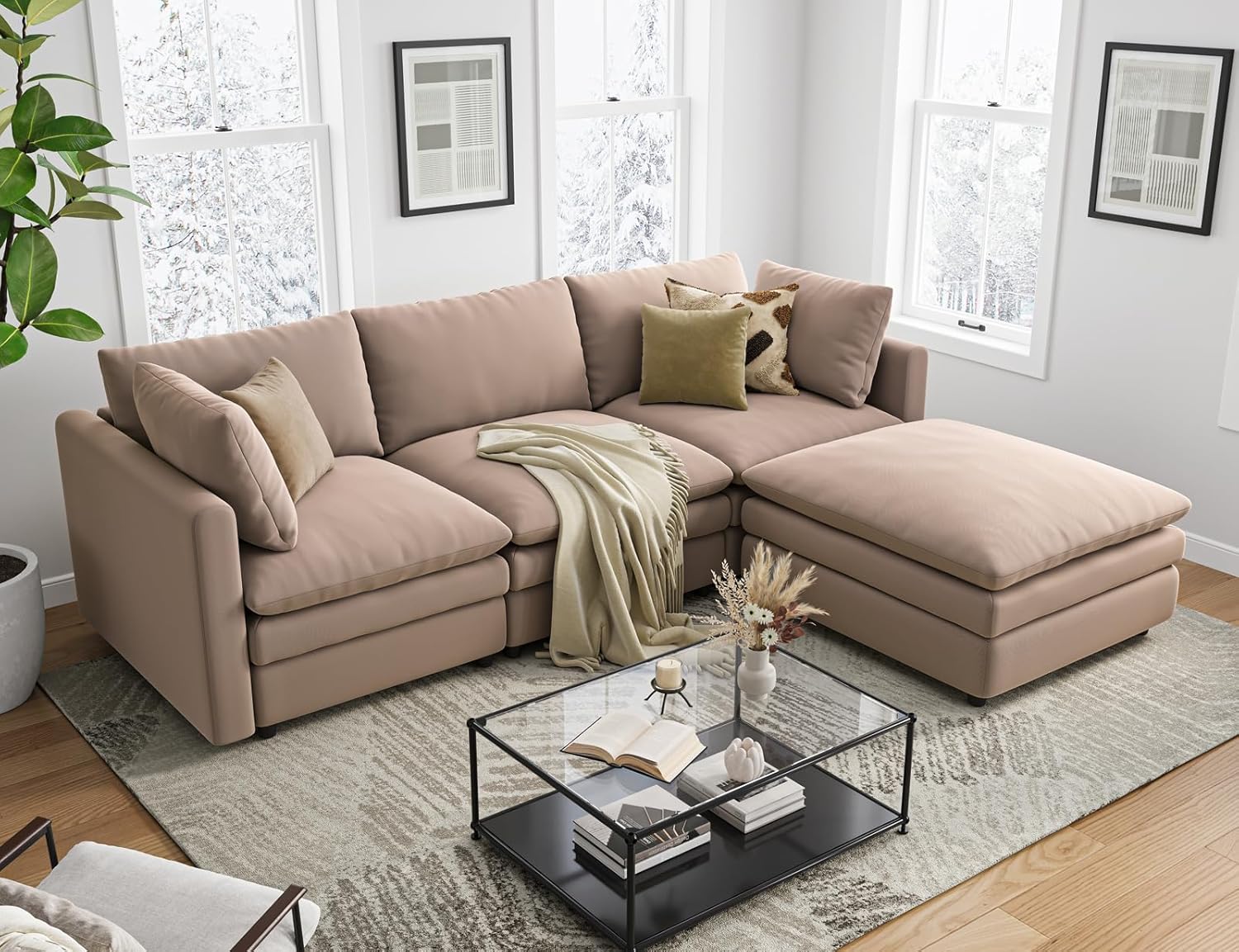 Cloud Couches for Living Room L Shaped Sectional Couch with Ottoman Deep Plush 4 Seats Sofa Modern Sofa for Apartment