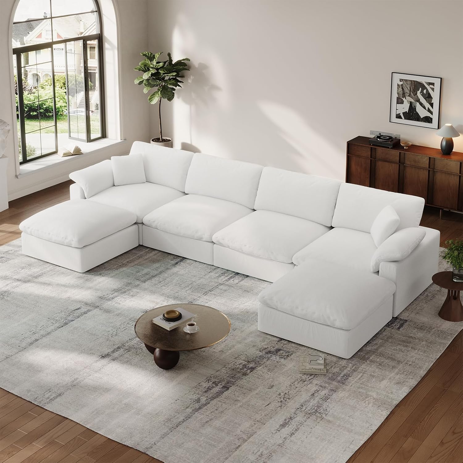 Cloud Modular Couch for Living Room,L Shape Linen Blend Sofas,Modern Deep Seat Cloud Sofas,Convertible Comfort Down Filled Sectional Couches,Removable Washable Cushion Covers,Light Biege