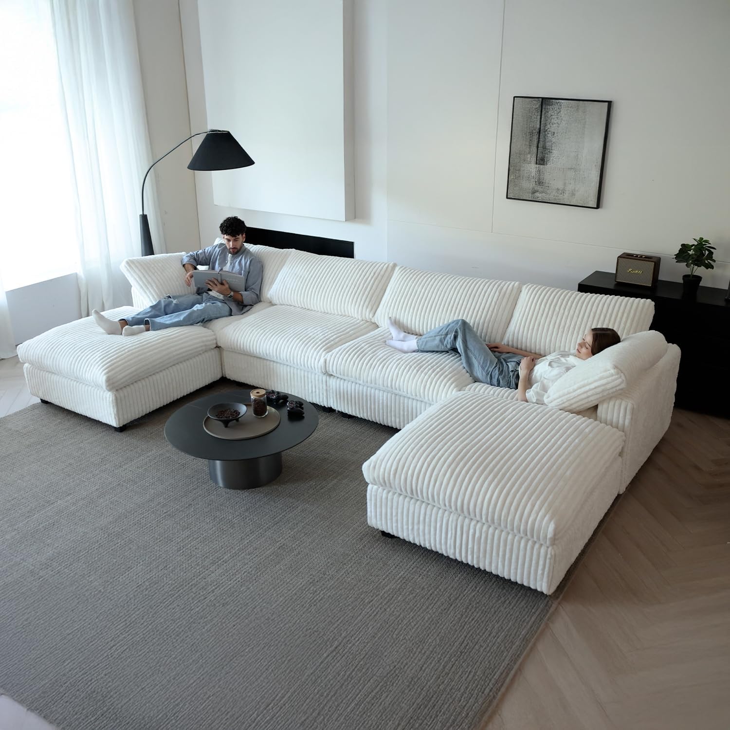  Cloud Couch Modular Sectional Sofa,157" Oversized 8 Seater Convertible Sofa,U Shaped Couch with Ottoman,Plush Sofas with 2 Chaise for Living Room,Covers Washable&Replaceable (Brown)