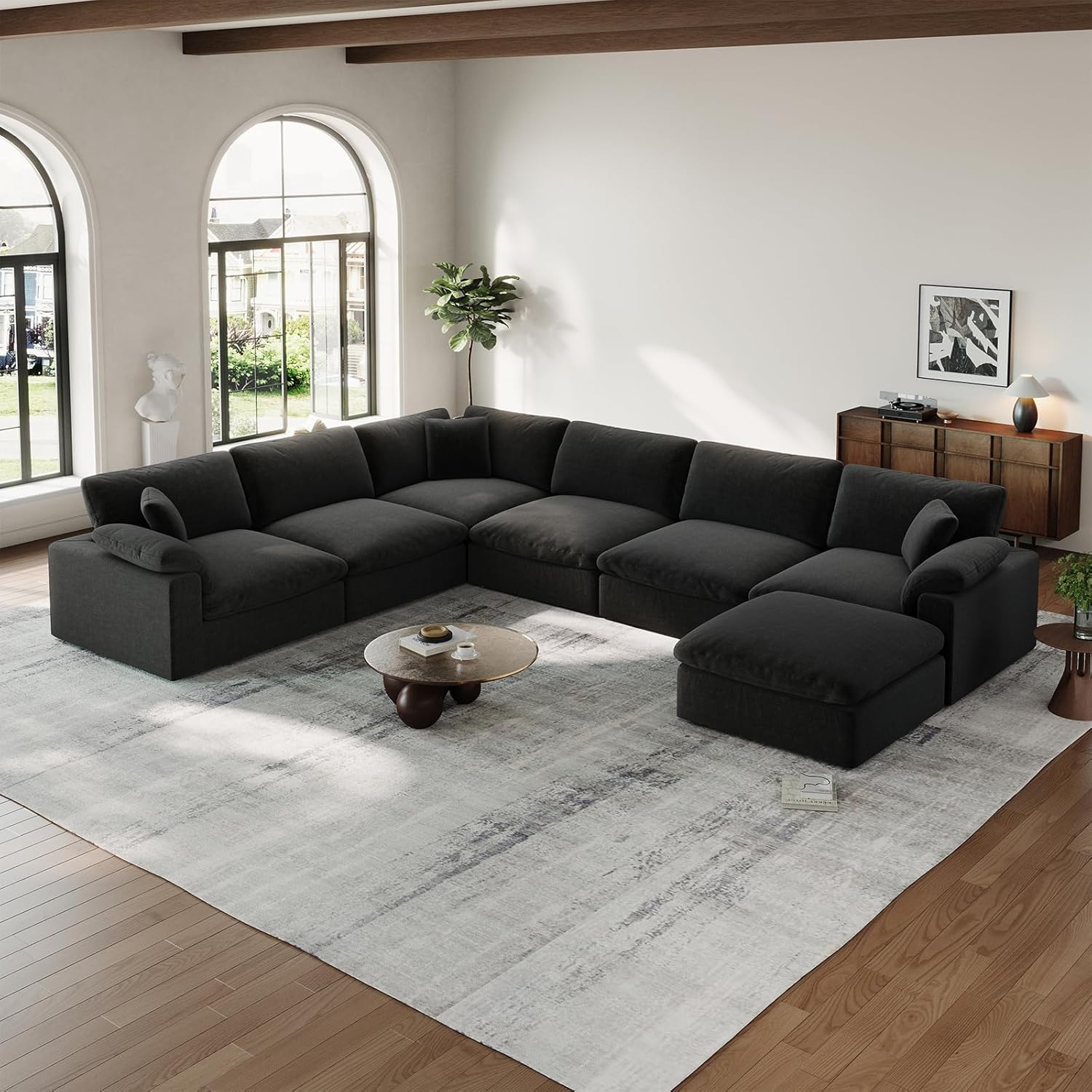 Cloud Modular Couch for Living Room,L Shape Linen Blend Sofas,Modern Deep Seat Cloud Sofas,Convertible Comfort Down Filled Sectional Couches,Removable Washable Cushion Covers,Light Biege