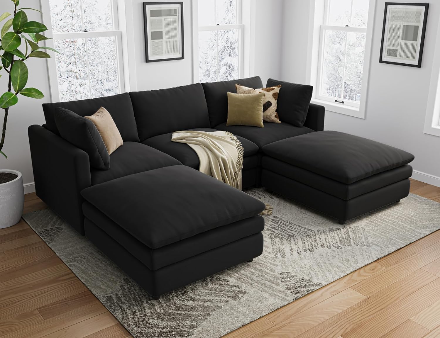 Cloud Couches for Living Room L Shaped Sectional Couch with Ottoman Deep Plush 4 Seats Sofa Modern Sofa for Apartment